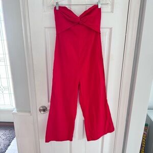 Sadie & Sage Tomato Red Strapless Jumpsuit Wide Leg Bow Front Smocked Small